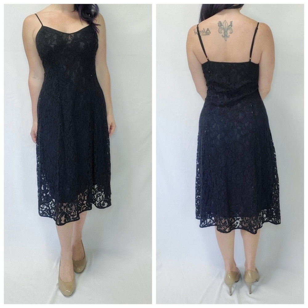 Michael Kors Navy Blue Lined Lace Sleeveless Midi Dress